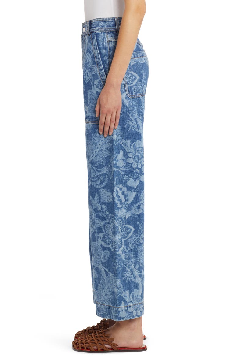 Dancer Floral Print Wide Leg Jeans, Alternate, color, BLUE