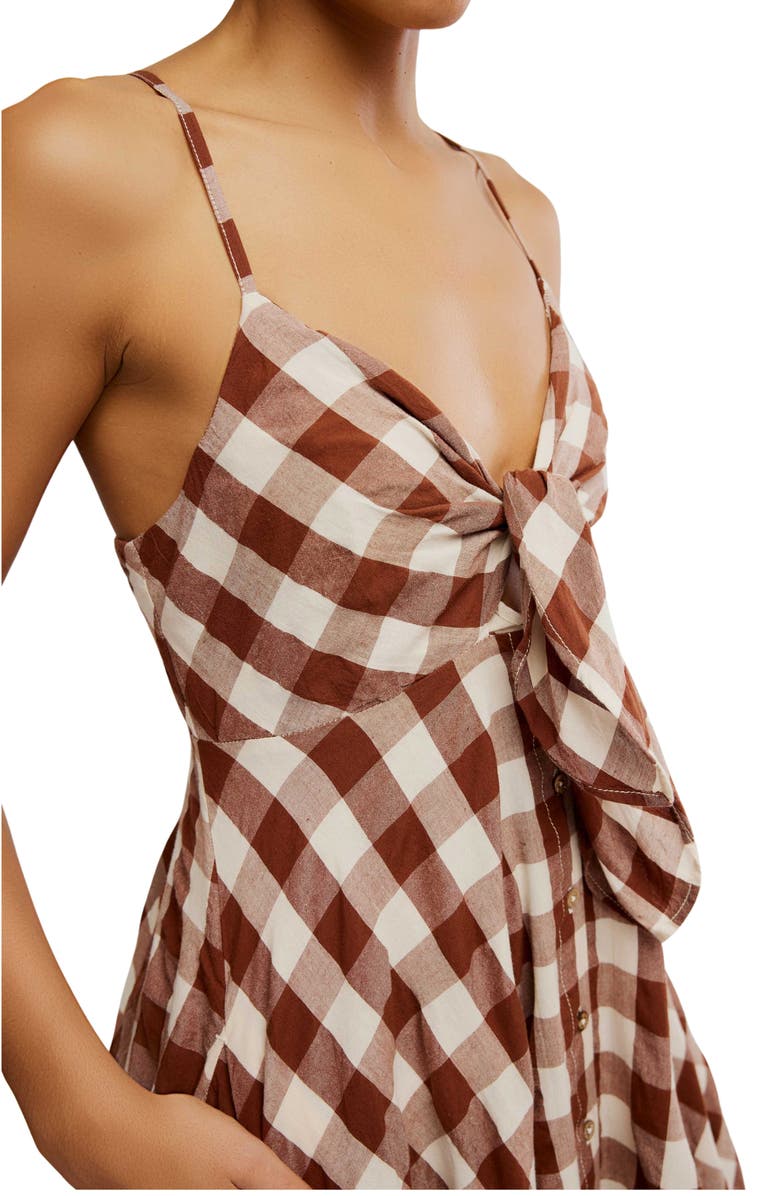 Free People Via Gingham Cotton Seersucker Sundress, Alternate, color, Brown Combo Everly