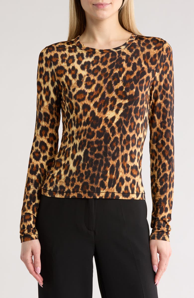 rag & bone Printed Long Sleeve Crewneck Top, Main, color, Cheetah