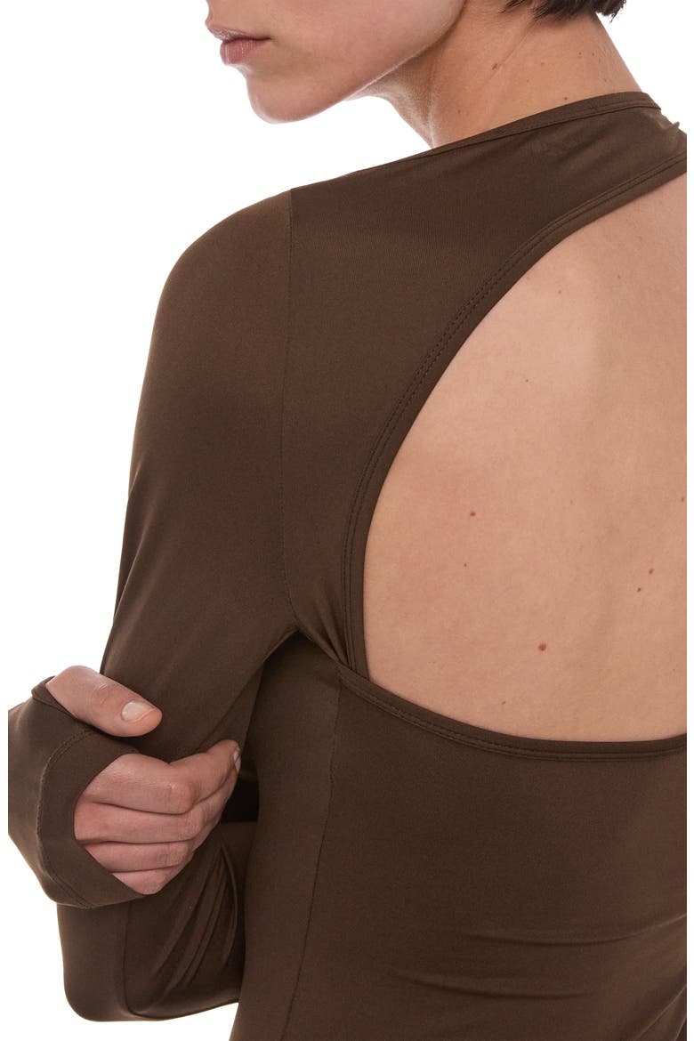 Asymmetrical Cutout Long Sleeve T-Shirt, Alternate, color, BARK