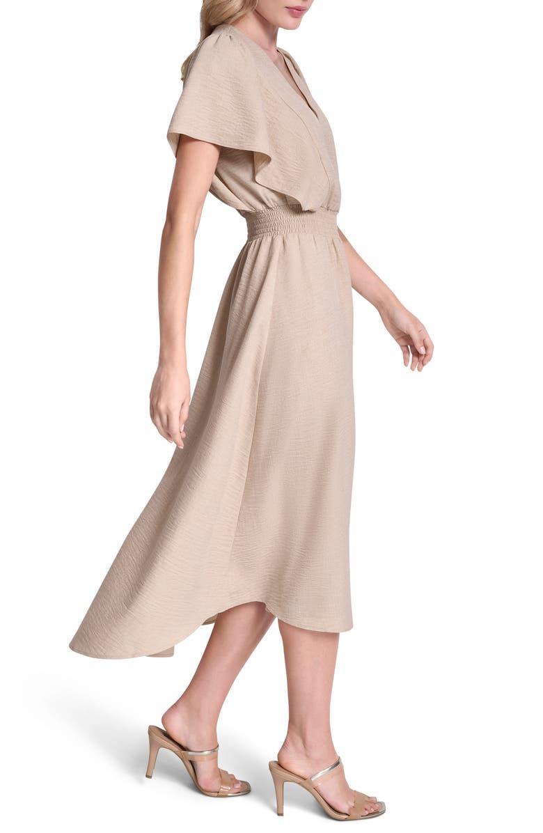 DKNY Smocked High-Low Dress, Alternate, color, Beige
