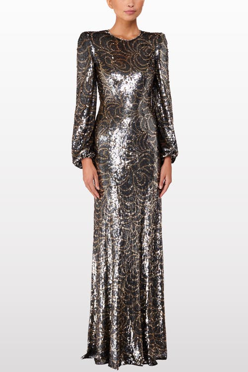 Jenny Packham Paradise Sequin-embellished Puff-sleeve Maxi Dress In Black