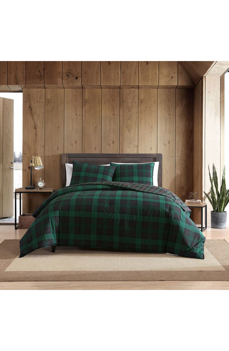 Eddie Bauer Woodland Tartan Plaid King Comforter Set, Alternate, color, Green