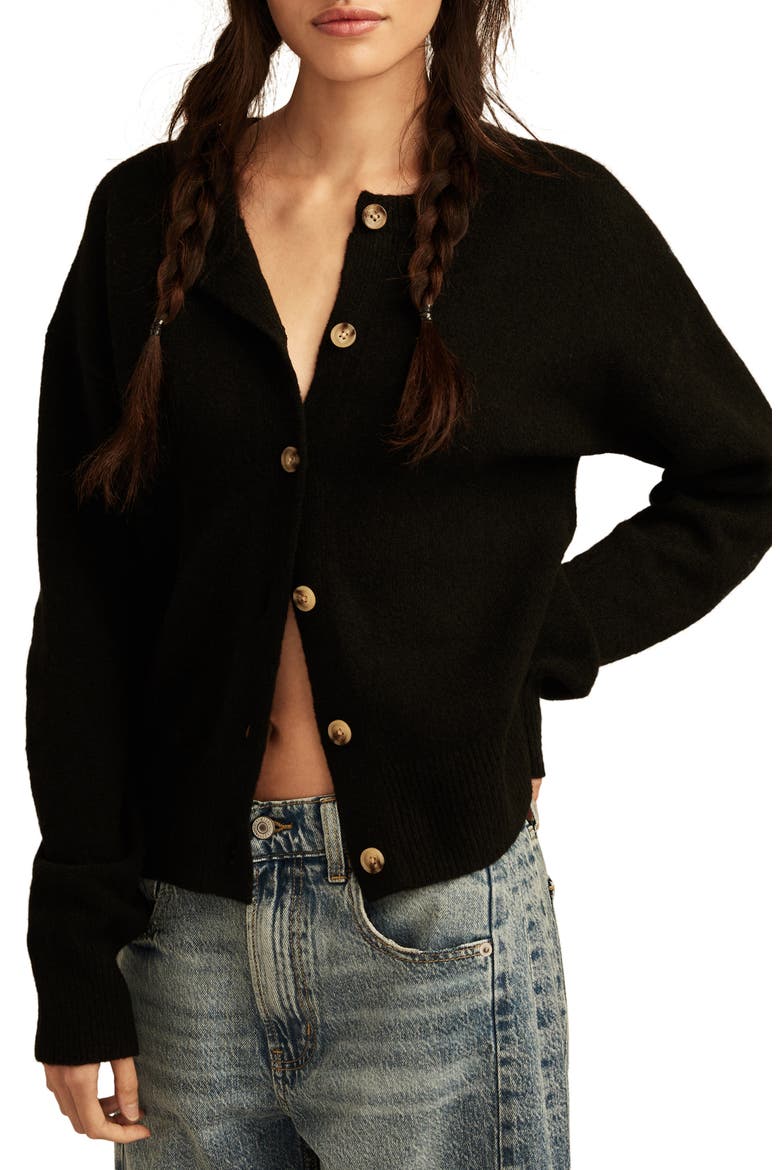 Crewneck Cardigan, Main, color, DARK BLACK