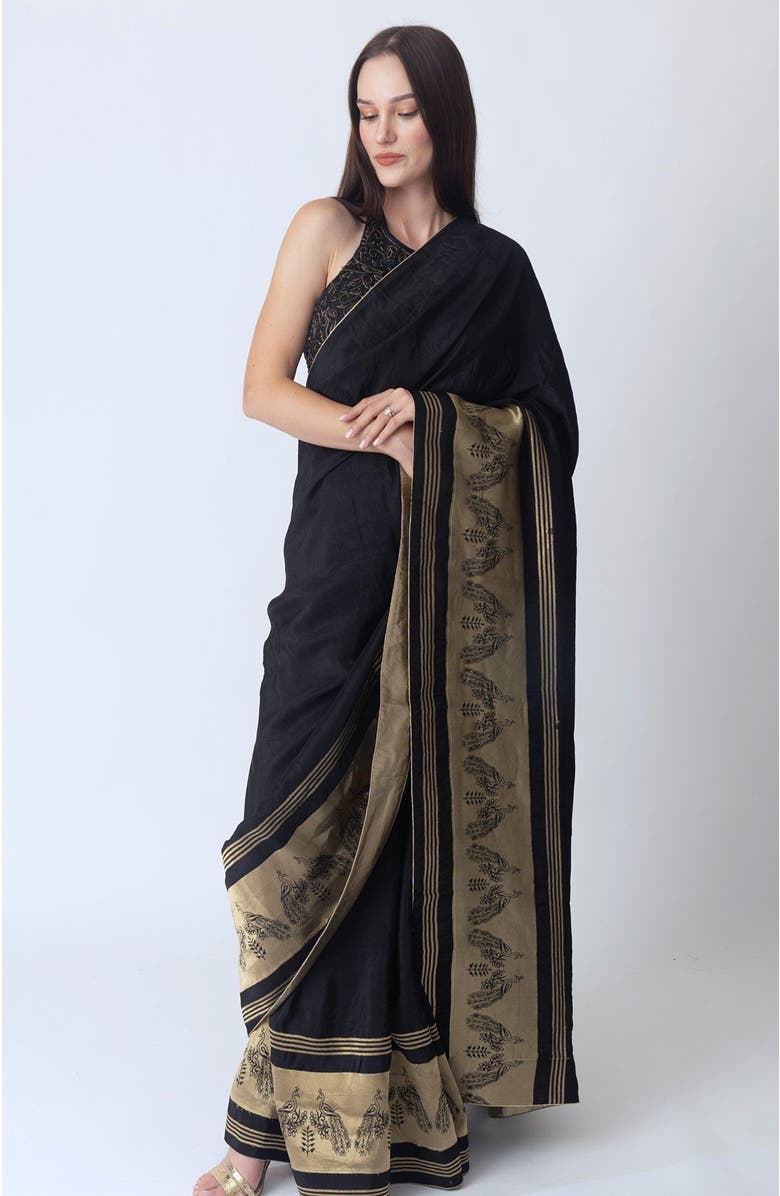 RAAS Mia Saree & Hand Embroidered Blouse, Main, color, Black