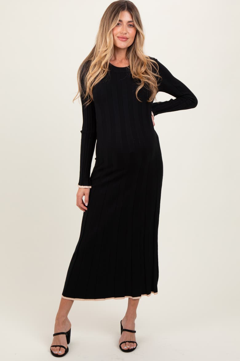 Ribbed Knit Maxi Sweater Dress, Main, color, Black