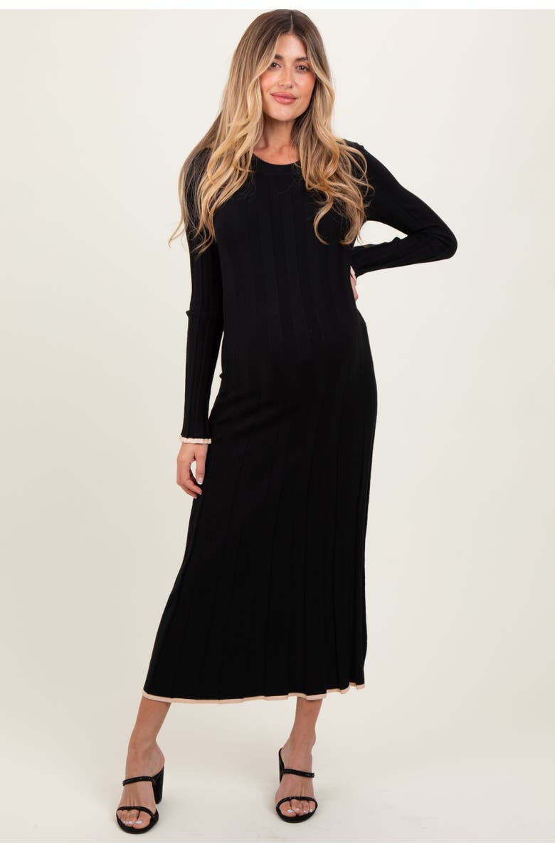 PinkBlush Ribbed Knit Maxi Sweater Dress, Main, color, Black