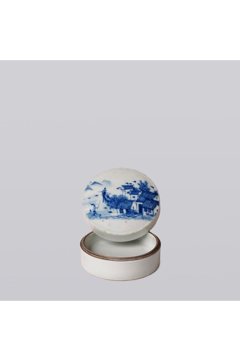 Blue and White Porcelain River Landscape Ink Box, Main, color, Blue and White