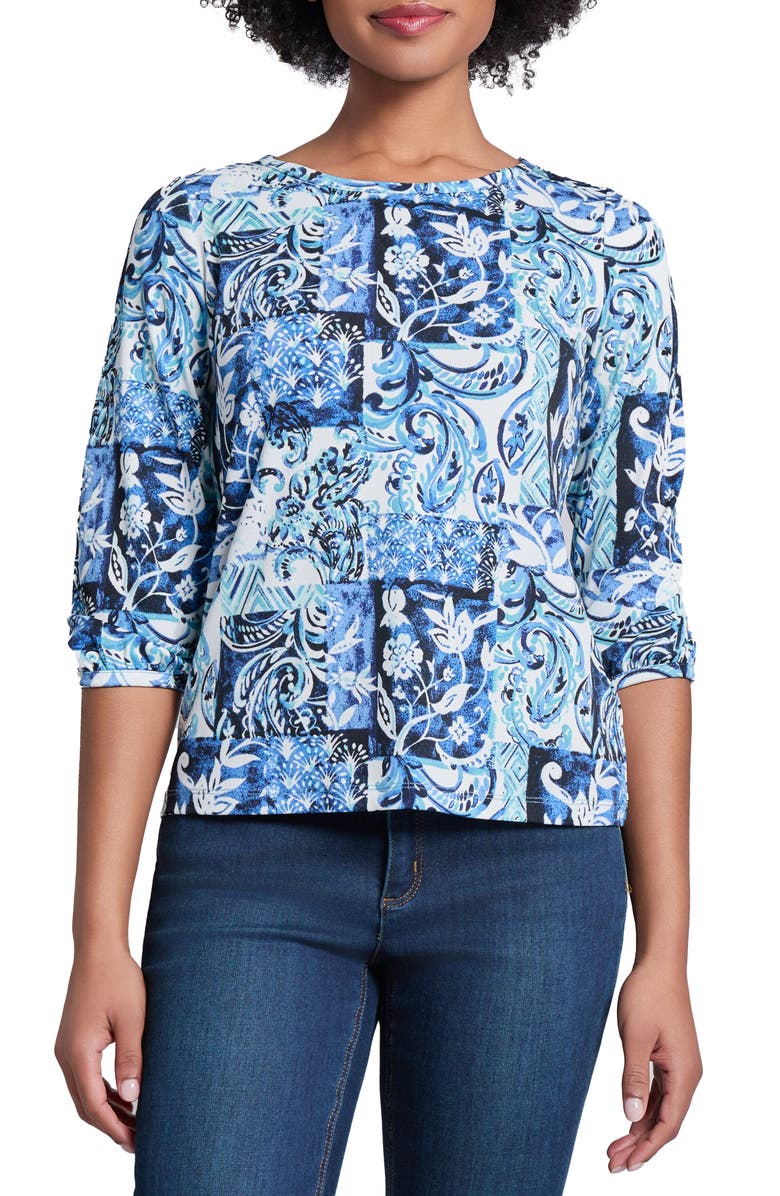 Jones New York Puff Cuff Quarter Sleeve Top, Main, color, 