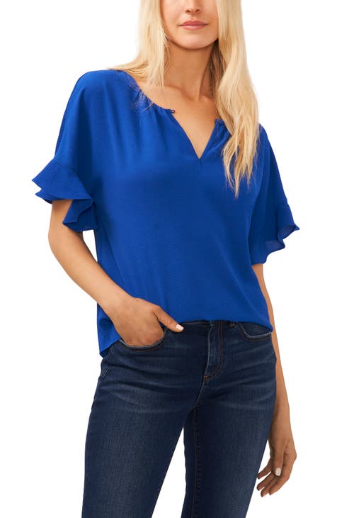 Ruffle Sleeve Crepe Blouse