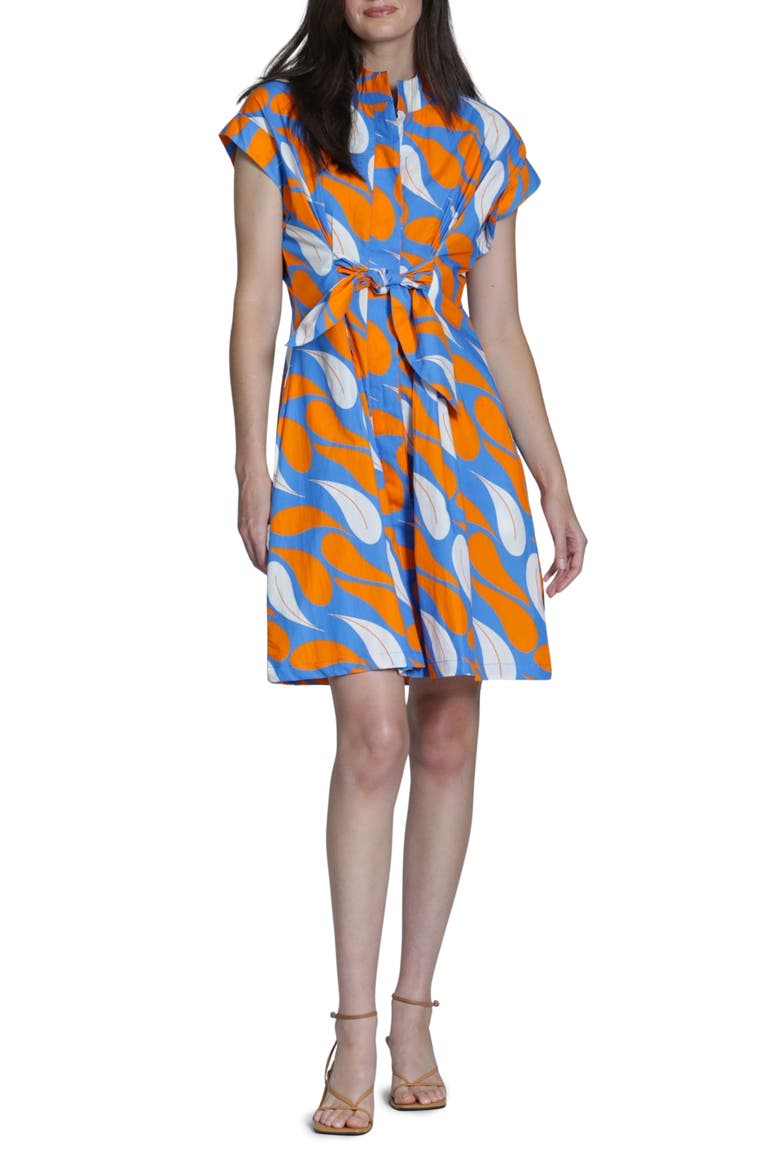 Floral Print Belted A-Line Dress, Main, color, ORANGE MULTI