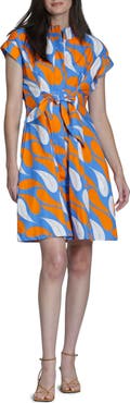APNY Floral Print Belted A-Line Dress
