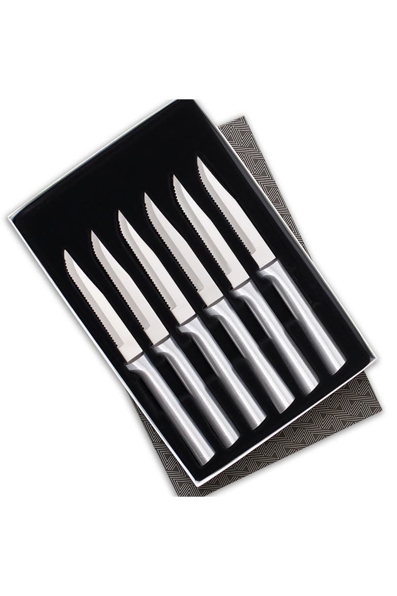 6 Piece Serrated Steak Knives Set with Gift Box, Main, color, Silver