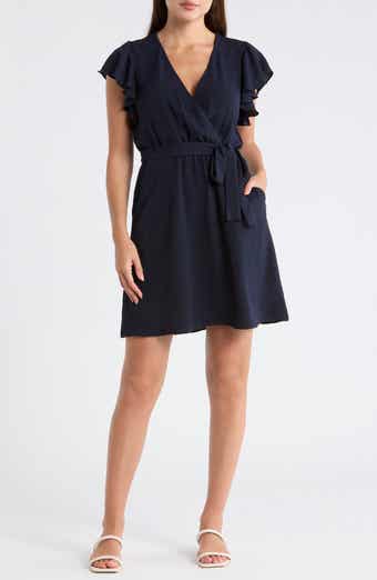 Halogen® Flutter Sleeve Tie Waist Dress