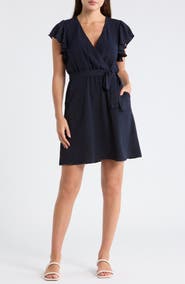 Halogen® Flutter Sleeve Tie Waist Dress