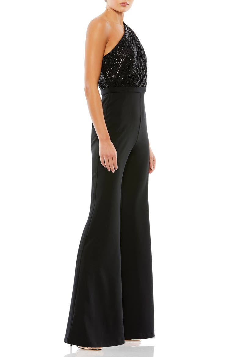 Sequined One Shoulder Jumpsuit, Alternate, color, BLACK