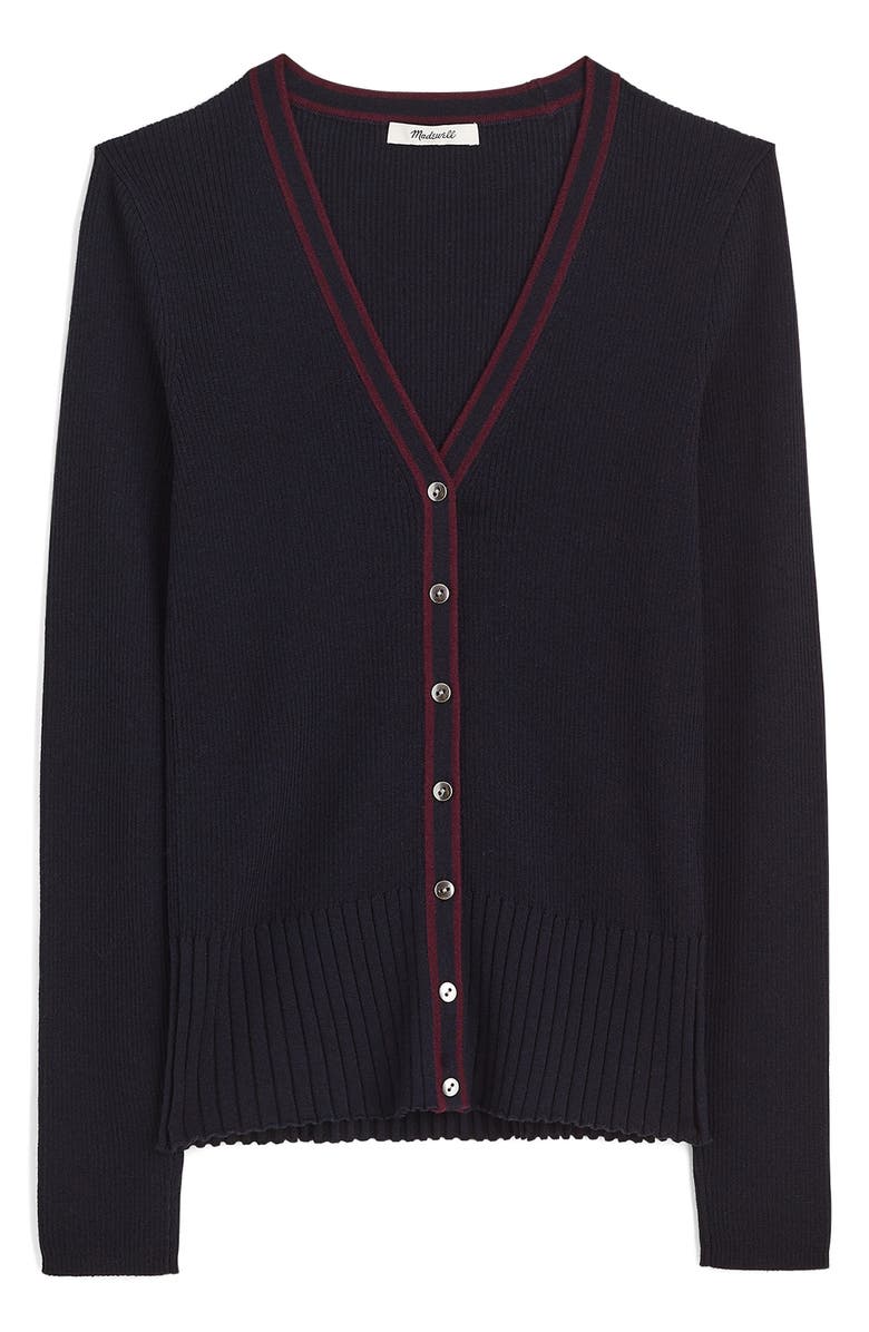 Madewell Deep V-Neck Merino Wool & Silk Cardigan, Alternate, color, Dark Navy Combo