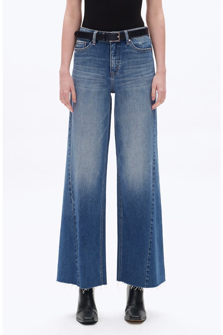 High Waist Raw Hem Wide Leg Jeans, Main, color, MEDIUM BLUE
