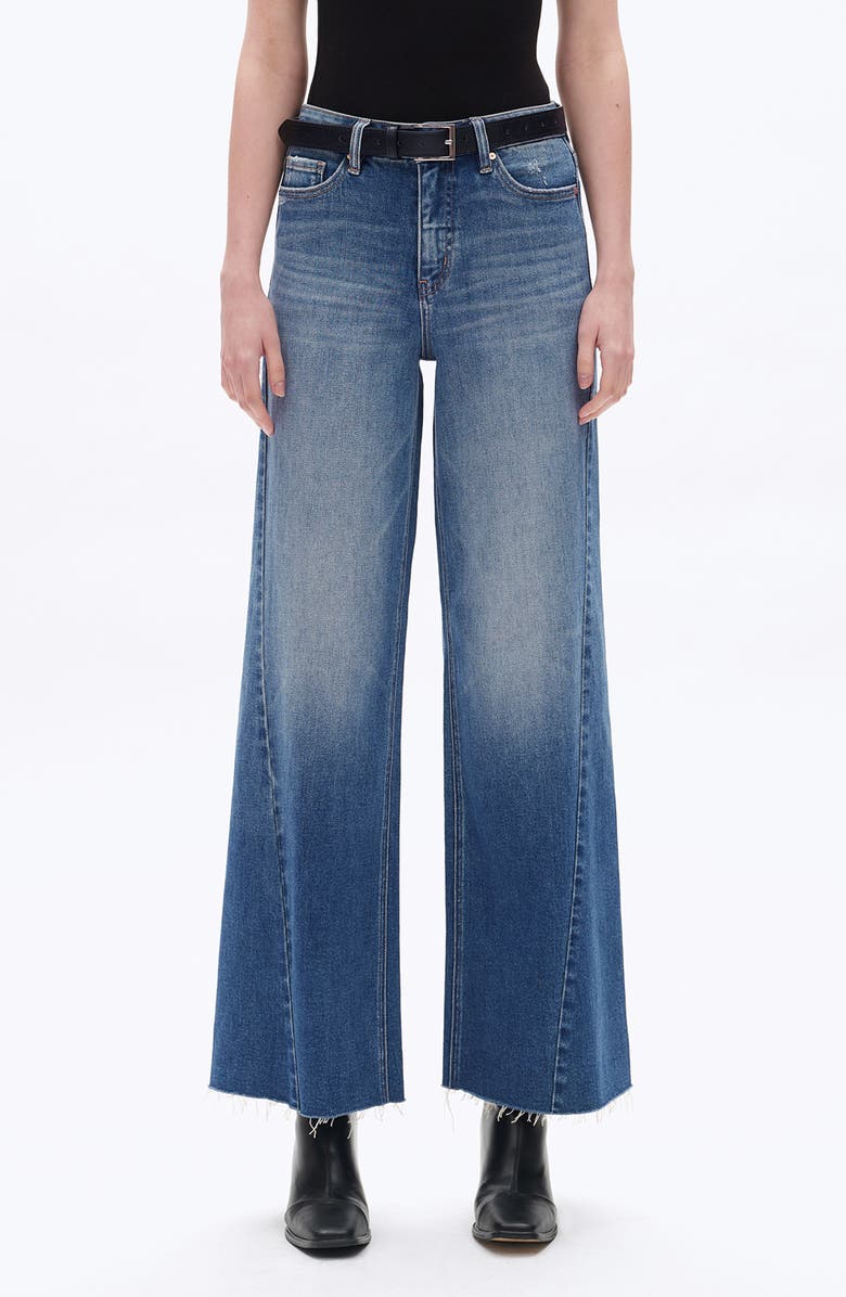 Bayeas High Waist Raw Hem Wide Leg Jeans, Main, color, Medium Blue