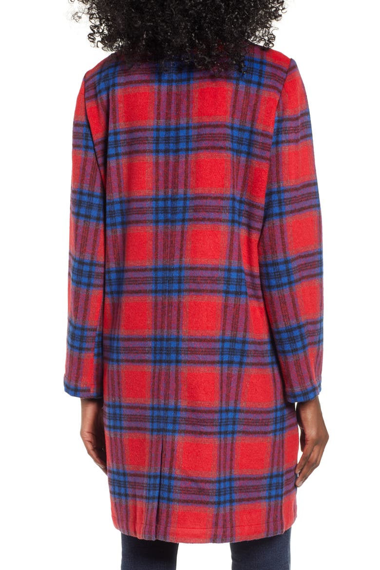 Plaid Double Breasted Coat, Alternate, color, RED CHINOISE RITA PLAID