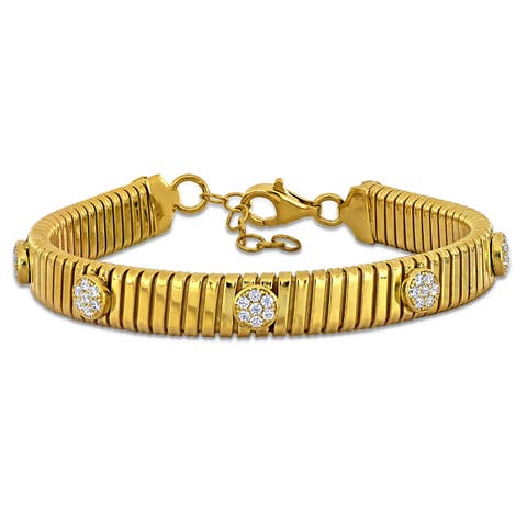 Cubic Zirconia Omega Cluster Bracelet Yellow Plated