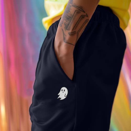 Dalix Mens Ghost Embroidered Fleece Sweats Pants In Navy Blue