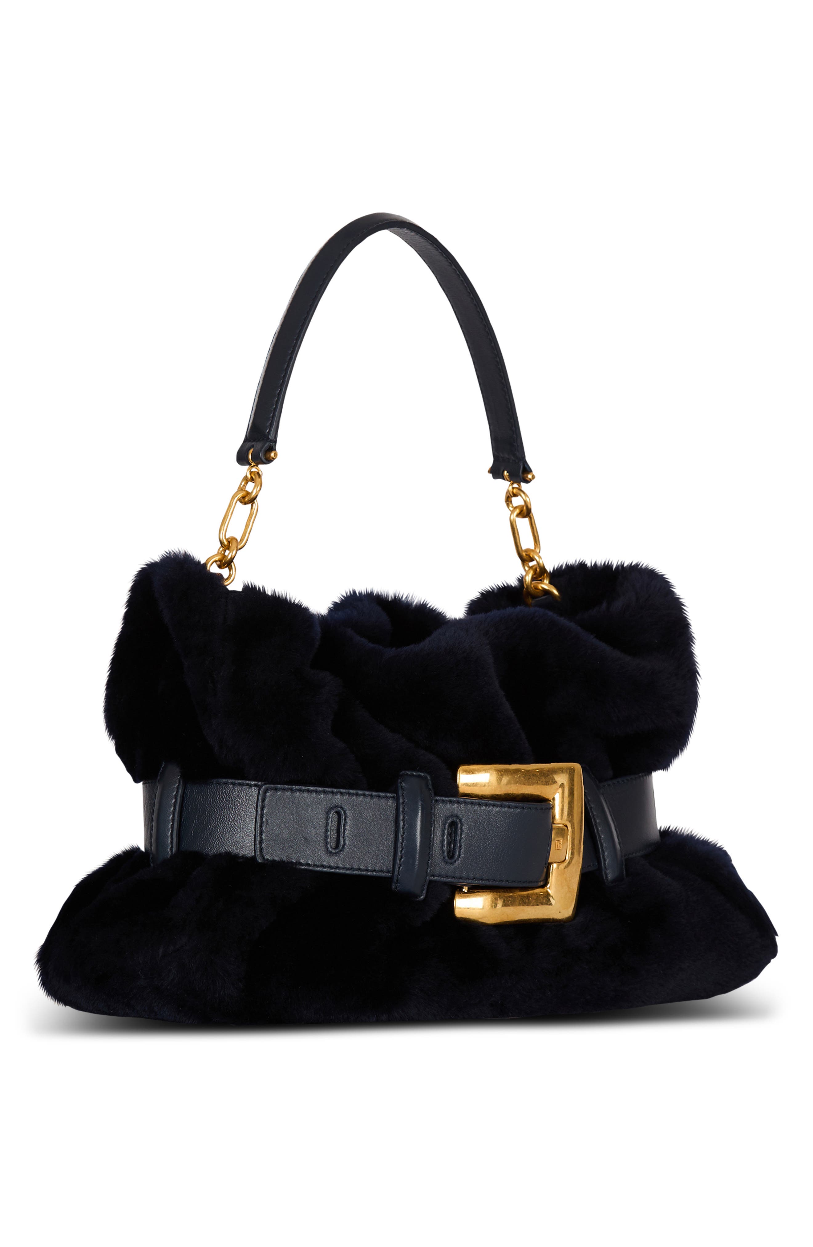 Balmain Medium Anthem Genuine Shearling Shoulder Bag, Alternate, color, 0Cw Raven