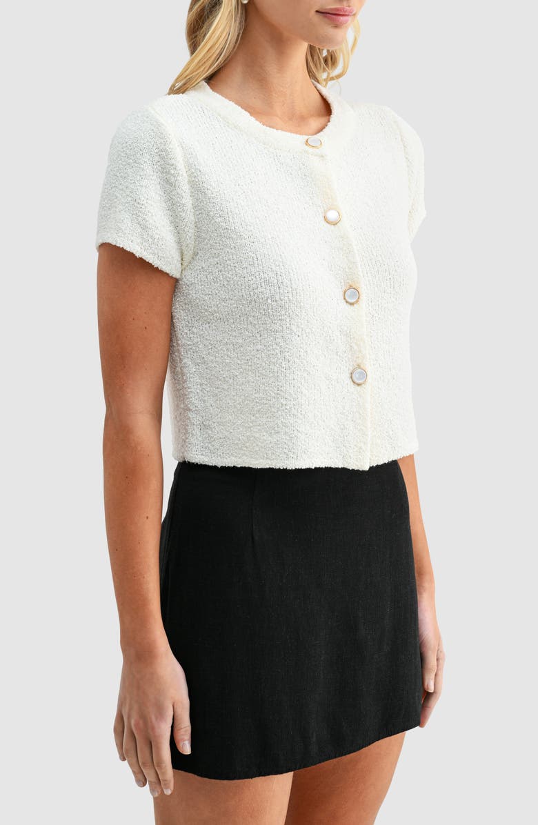 All in Favor Short Sleeve Crop Cardigan, Alternate, color, Cream