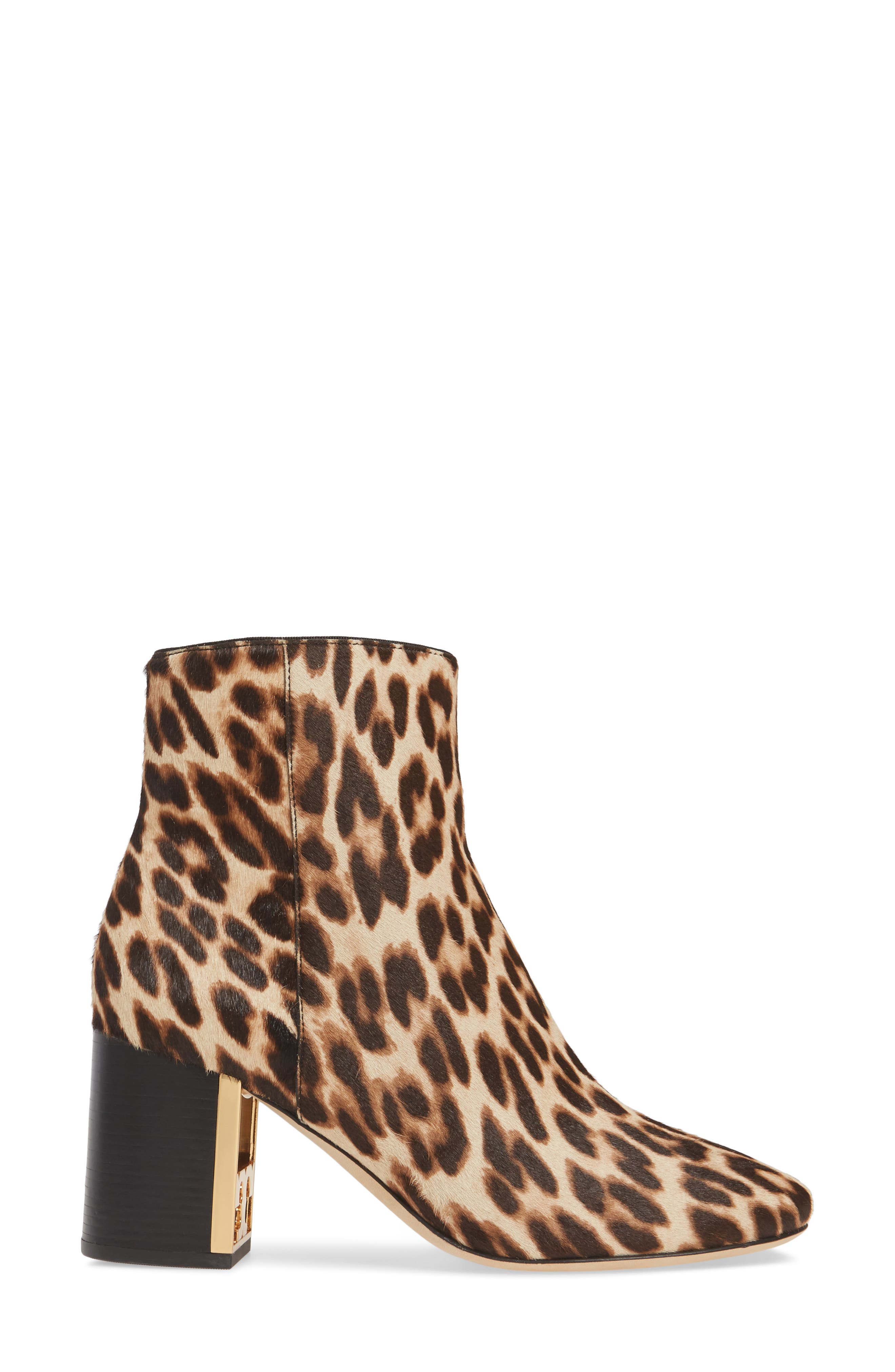 Gigi Logo Heel Genuine Calf Hair Bootie, Alternate, color, LEOPARD BROWN