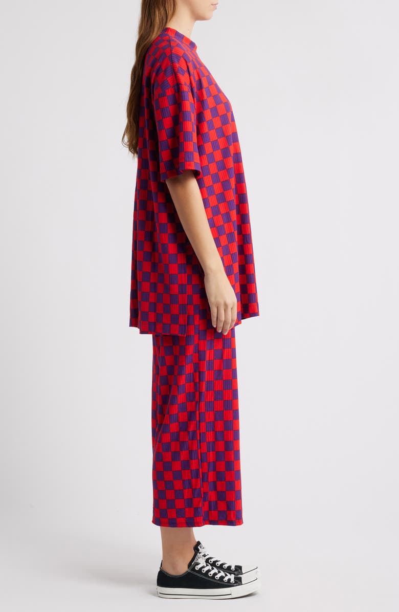 Dressed in Lala Lex Ribbed Oversize T-Shirt & High Waist Crop Pants Set, Alternate, color, Red/ Purple