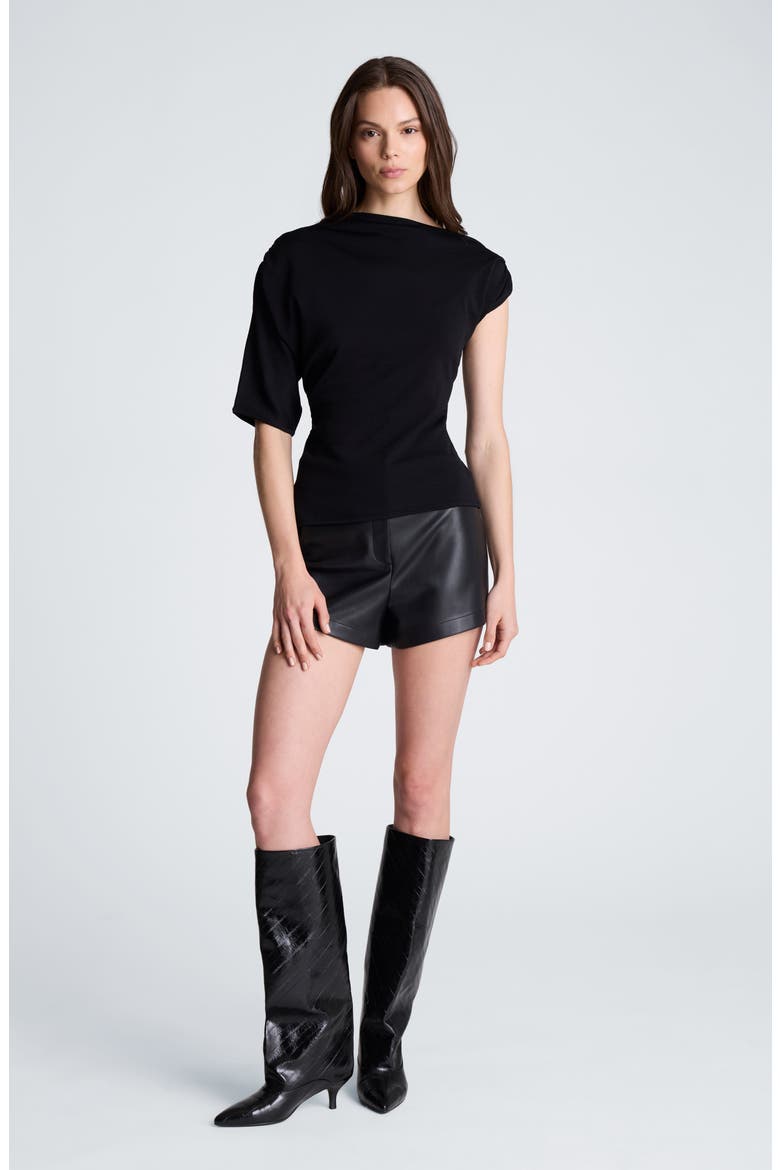Asymmetric Drape Neck Jersey Top, Alternate, color, BLACK