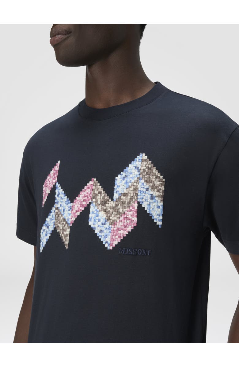 Missoni Short Sleeve T-shirt With Flame Zigzag Insert And Logo, Alternate, color, Blue