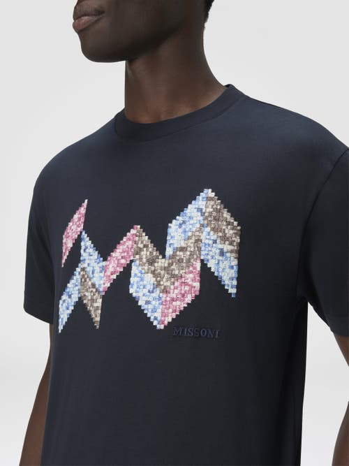 Missoni Short Sleeve T-shirt With Flame Zigzag Insert And Logo In Blue