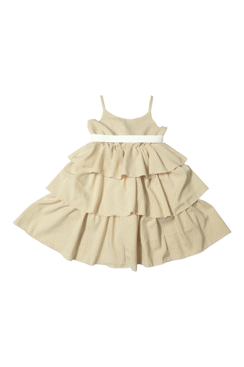 Kids' Polka Dot Tiered Party Dress, Main, color, LIGHT/ PASTEL BROWN