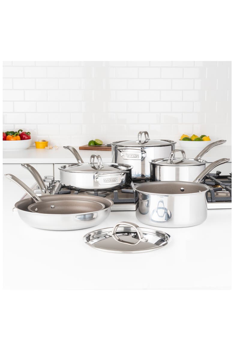 PureGlide Pro 3-Ply 10-Piece Cookware Set, Alternate, color, STAINLESS STEEL