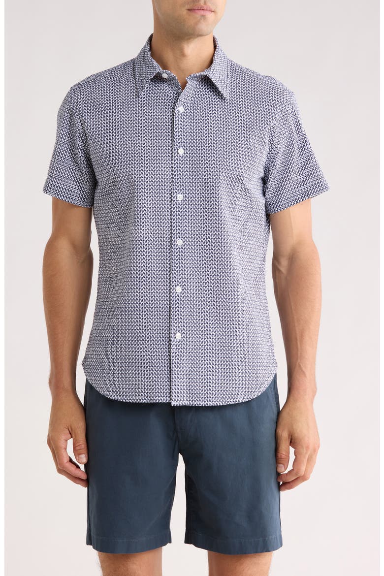 Astor Slim Fit Short Sleeve Button-Up Shirt, Main, color, NAVY WHITE GEO