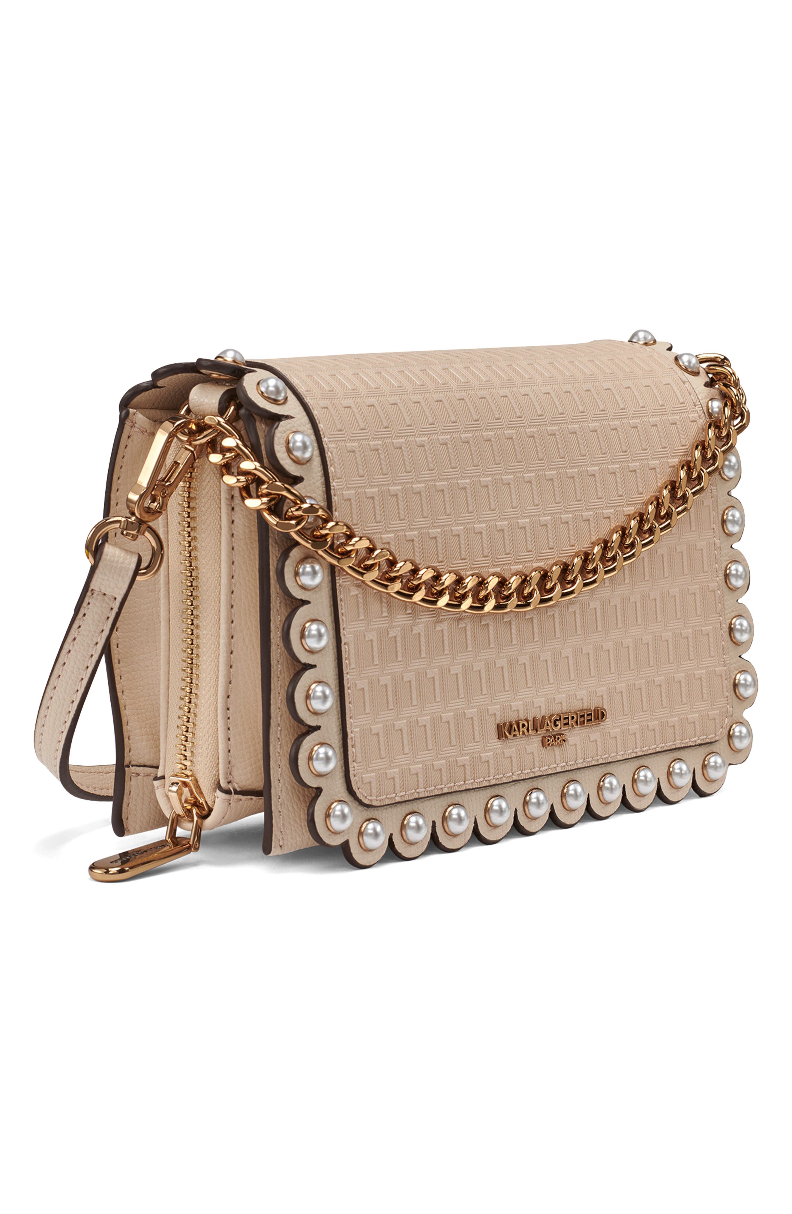 KARL LAGERFELD PARIS Lourdes Leather Crossbody, Alternate, color, Brie