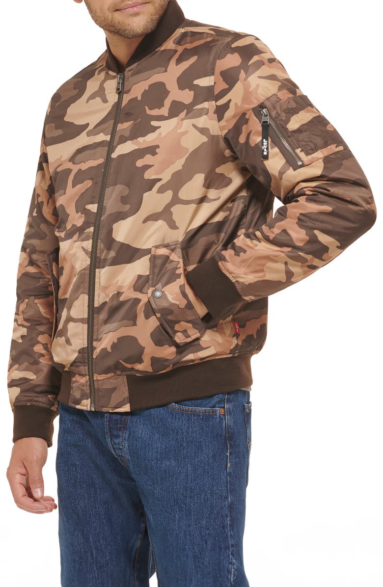 Levi's<sup>®</sup> Filled Flight Bomber Jacket, Alternate, color, Brown/ Coral