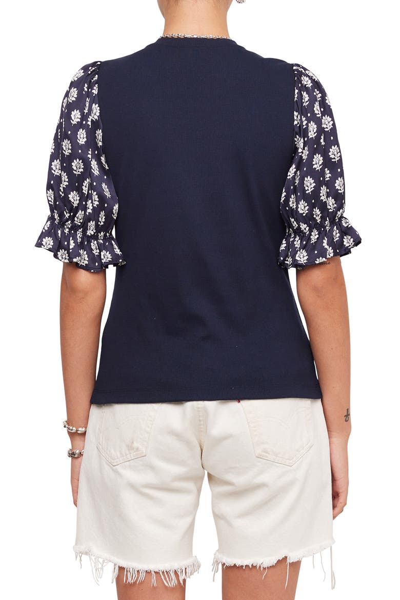 Tamra Contrast Puff Sleeve Henley, Alternate, color, NAVY