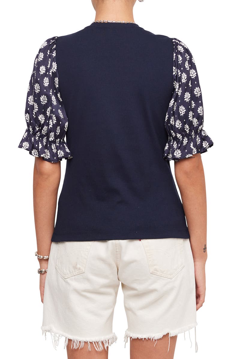 FIFTEEN TWENTY Tamra Contrast Puff Sleeve Henley, Alternate, color, Navy