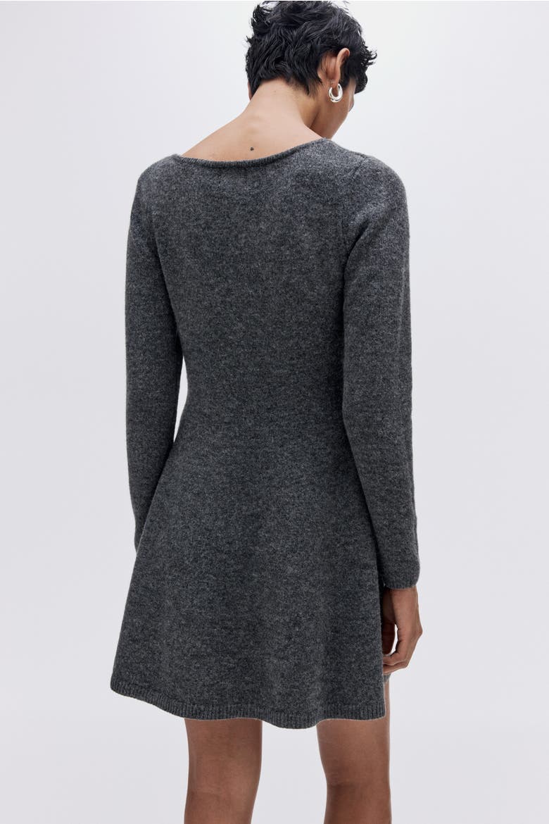 Knitted Flared-skirt Dress, Alternate, color, Dark gray melange