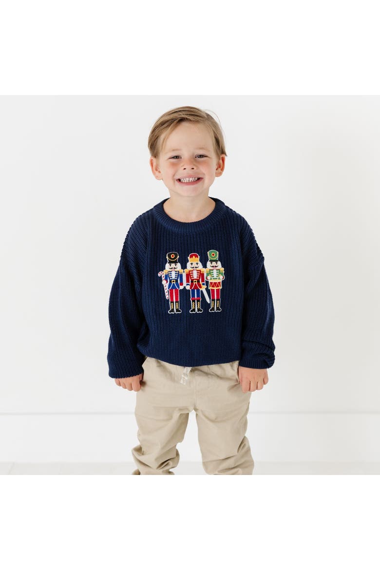 Nutcracker Patch Christmas Sweater, Alternate, color, Navy