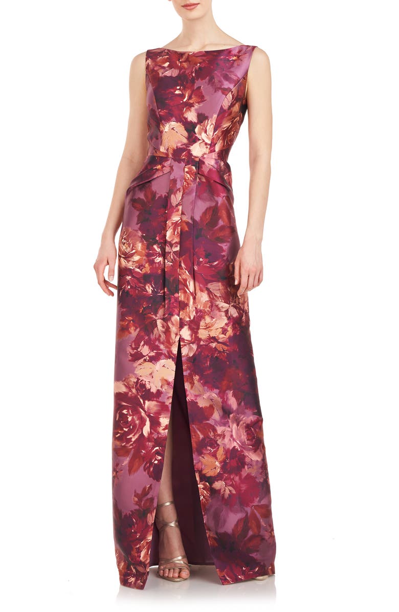 Kay Unger Marlowe Column Gown, Main, color, Garnet Multi