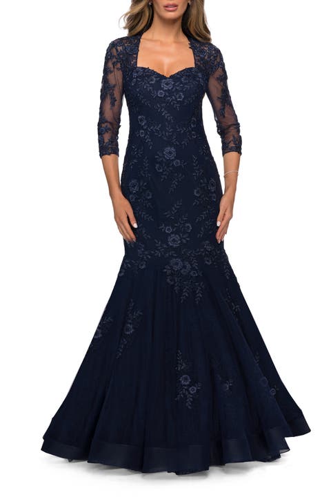 Long Lace Mermaid Gown with Square Neckline