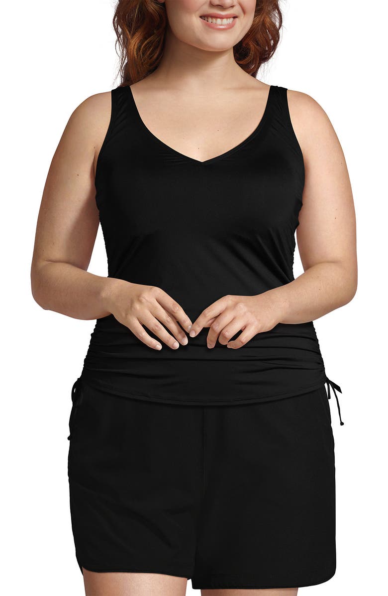 Lands' End Plus Size DD-Cup Chlorine Resistant Adjustable V-neck Underwire Tankini Top Swimsuit, Main, color, 