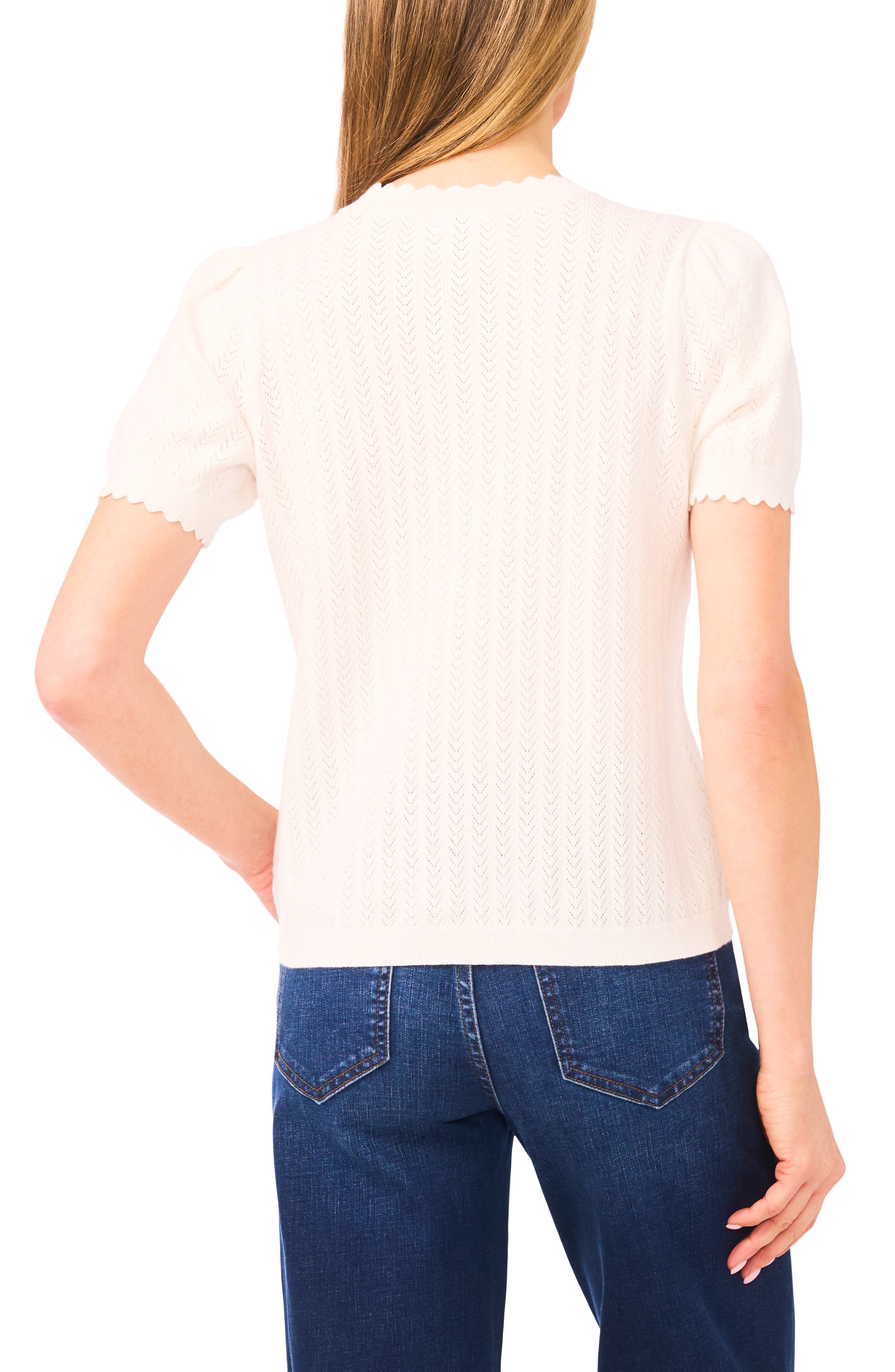 Short Sleeve Pointelle Stitch Sweater - image 2