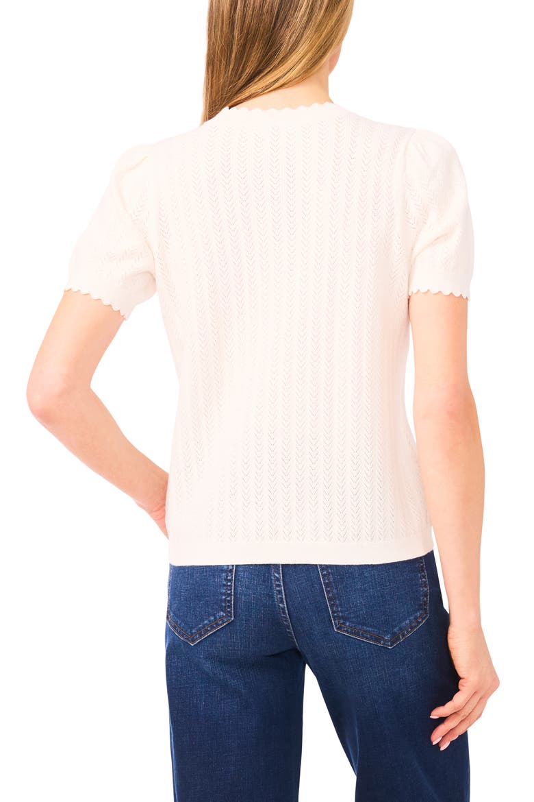 Short Sleeve Pointelle Stitch Sweater, Alternate, color, ANTIQUE WHITE