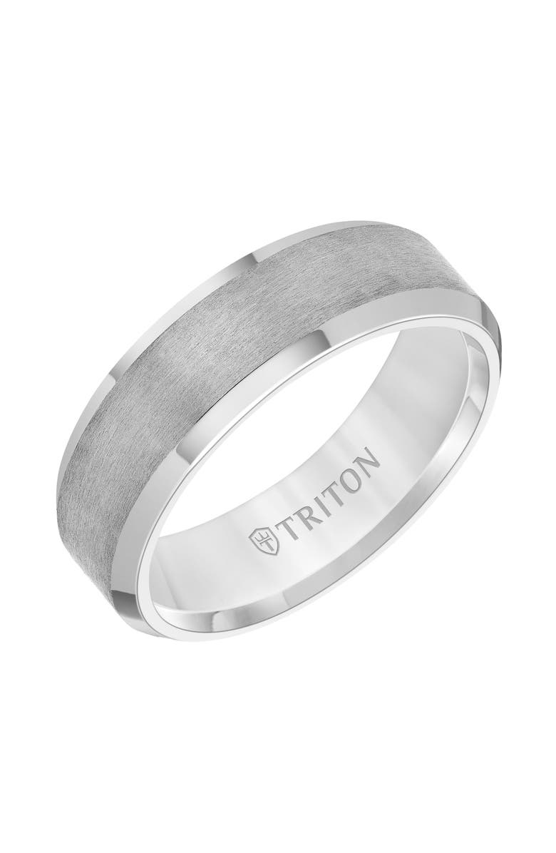 Triton 7MM Tantalum Ring with Vertical Satin Finish and Bevel Edge, Main, color, Metallic Silver
