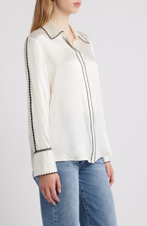 Rails Aloise Embroidered Trim Silk Button-up Shirt In White