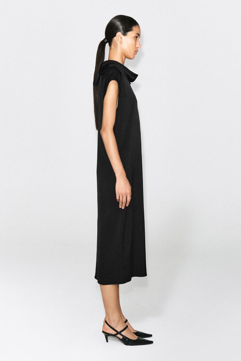 Cowl-neck Crepe Midi Dress, Alternate, color, BLACK